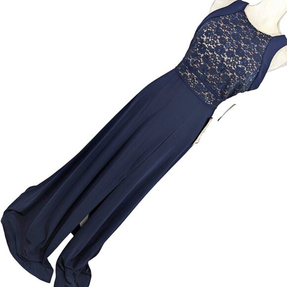 NWT@$109! NIGHTWAY! FULL LENGTH NAVY BLUE LACE, CHIFFON & NUDE MAXI DRESS! SZ 10 - Picture 14 of 14